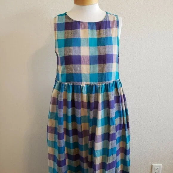 Suzanne Betro Checked Picnic Boho Maxi Dress S - Picture 2 of 10